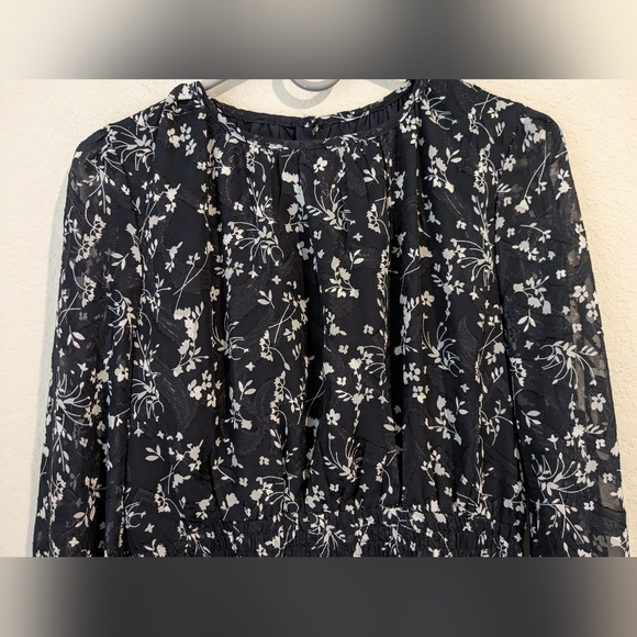 Lulu's Navy Blue Floral Chiffon Smocked Ruffle Too Cute Long Sleeve Mini Dress - Picture 9 of 16